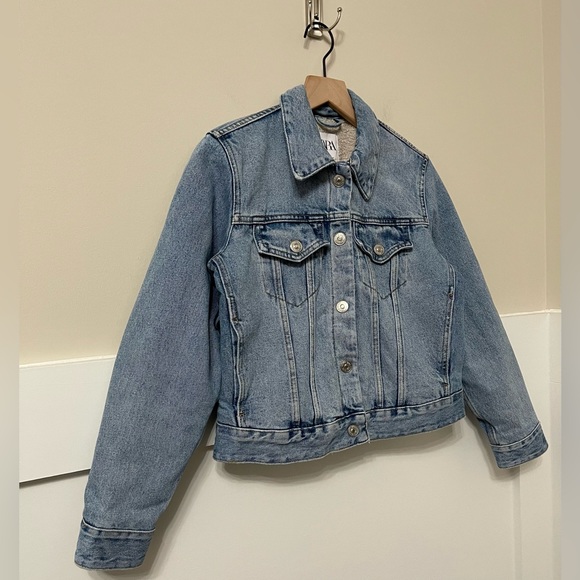 Zara Light Denim Wash Sherpa Jean Jacket Size Small - Picture 5 of 11